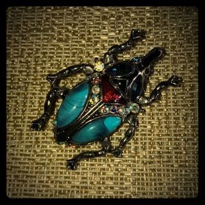 Unique scarab brooch with jewels and turquoise